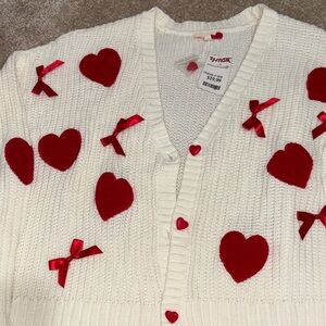 White and Red Heart Sweater